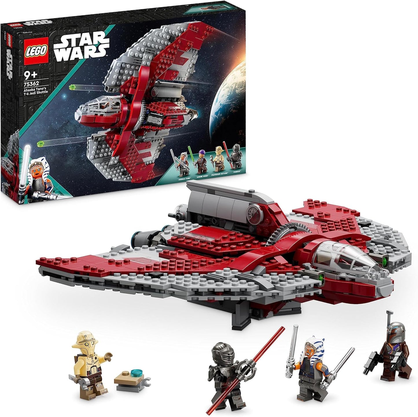 LEGO Star Wars Ahsoka Tanos T-6 Jedi Shuttle Set, Buildable Spaceship Toy with 4 Mini Figures incl. Sabine Wren and Marrok with Lightsabres, Gift for Fans of the Ahsoka Series 75362