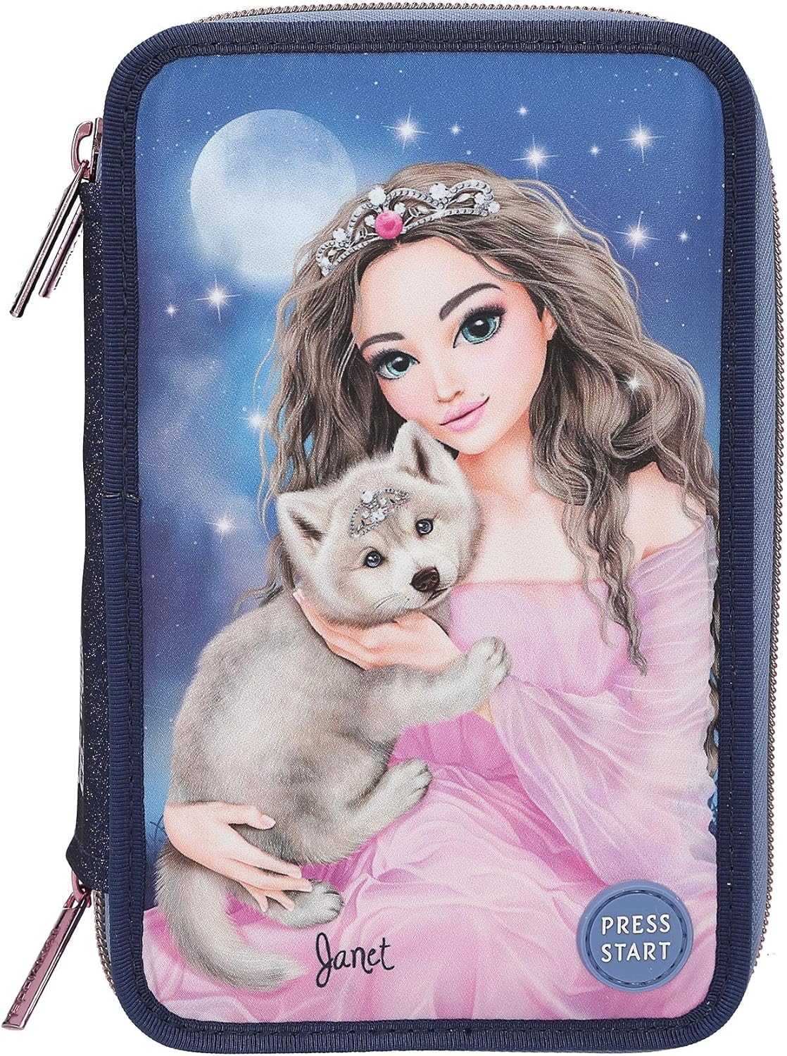 TOPModel 3-Compartment Pencil Case LED Wolf with Pens