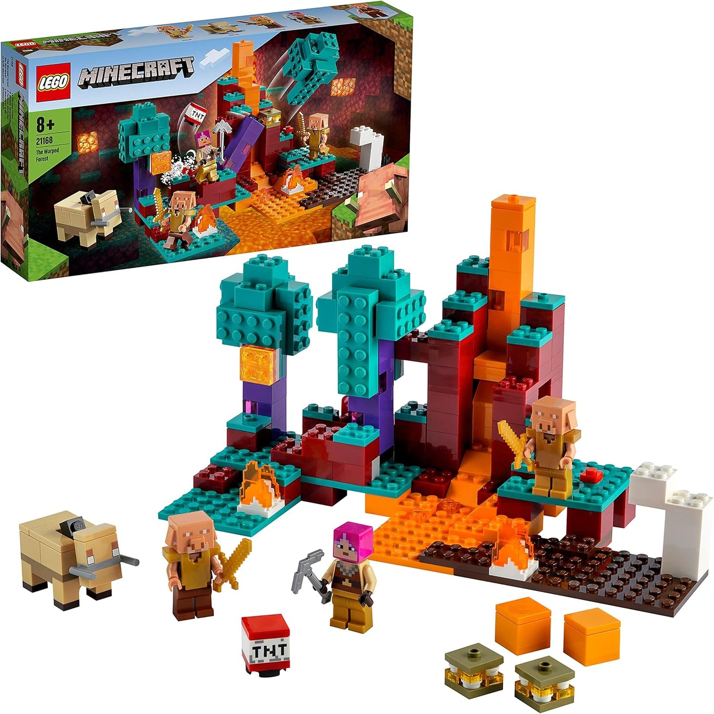 LEGO Mincecraft The Warped Forrest Nether Playset with Huntress, Hoglin and 2 Piglins, Toy from 8 Years, , 21168