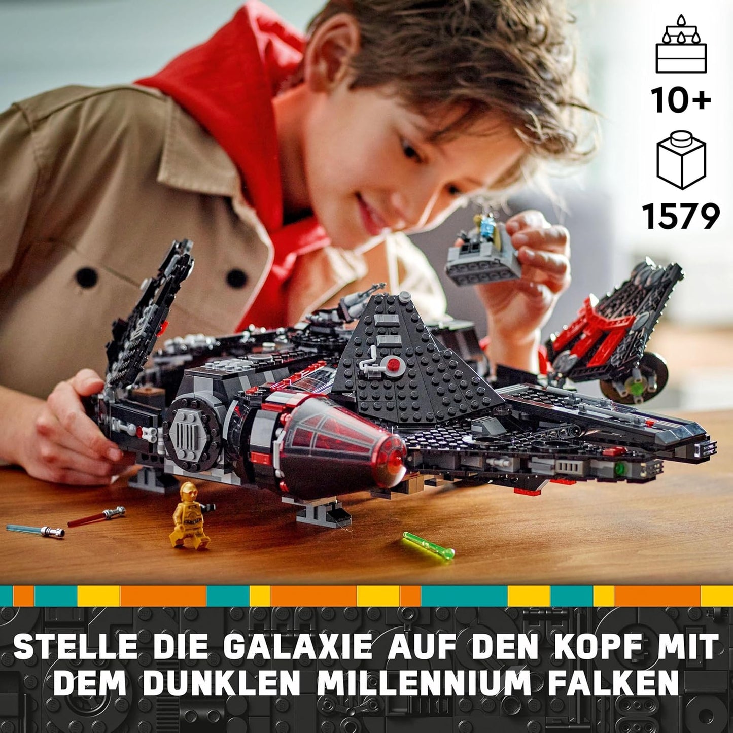 LEGO Star Wars Dark Millennium Falcon, Starship Set, Building Toy for Children, Birthday Gift for Boys, Girls and Fans, Adventure Toy 75389