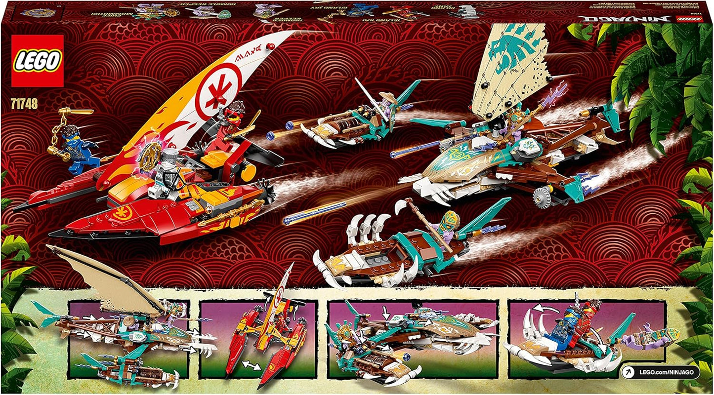 LEGO 71748 NINJAGO Duel of the Catamarans, Construction Set with 4 Toy Boats and Kai, Jay and Zane Mini Figures