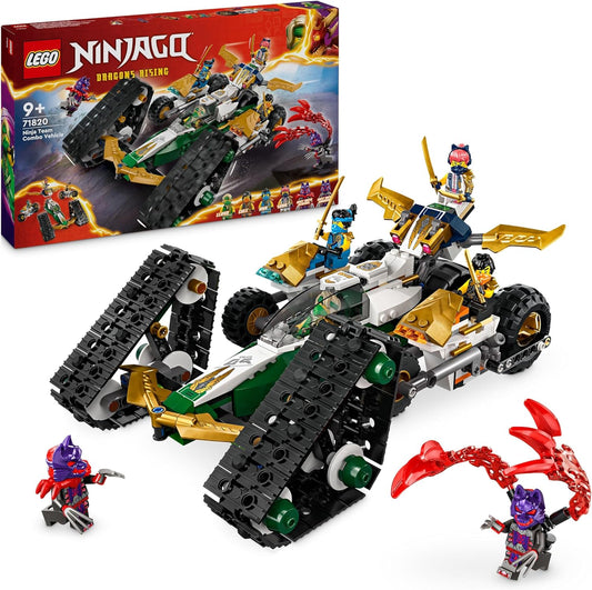 LEGO Ninjago Ninja Team Combo Caterpillar, 4-in-1 Set with Glider, Racing Car and 2 Motorcycles and 6 Mini Figures, Gift for Boys and Girls, Ninja Toy 71820