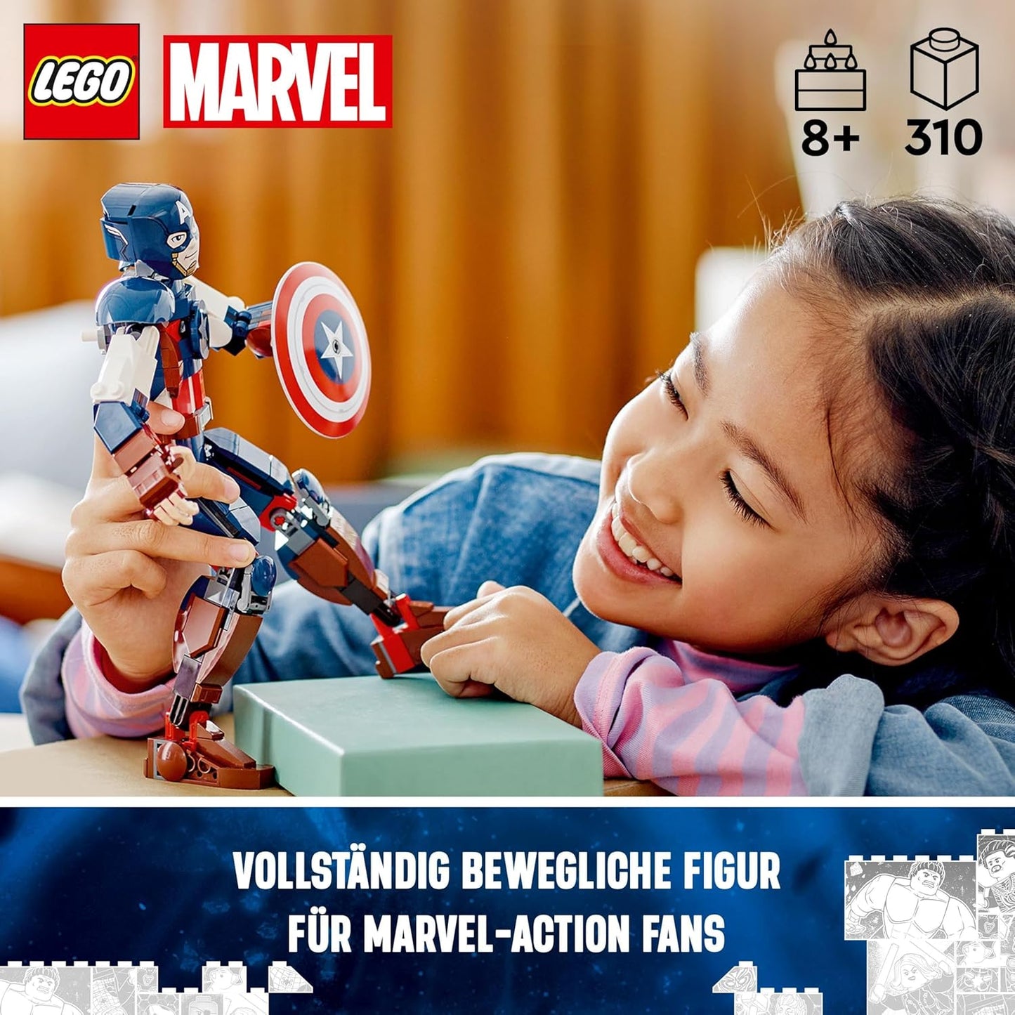 LEGO 76258 Marvel Captain America Building Figure, Superhero with Shield, Avengers Construction Toy and Collectible Figure as Bedroom Accessory for Children, Boys and Girls from 8 Years