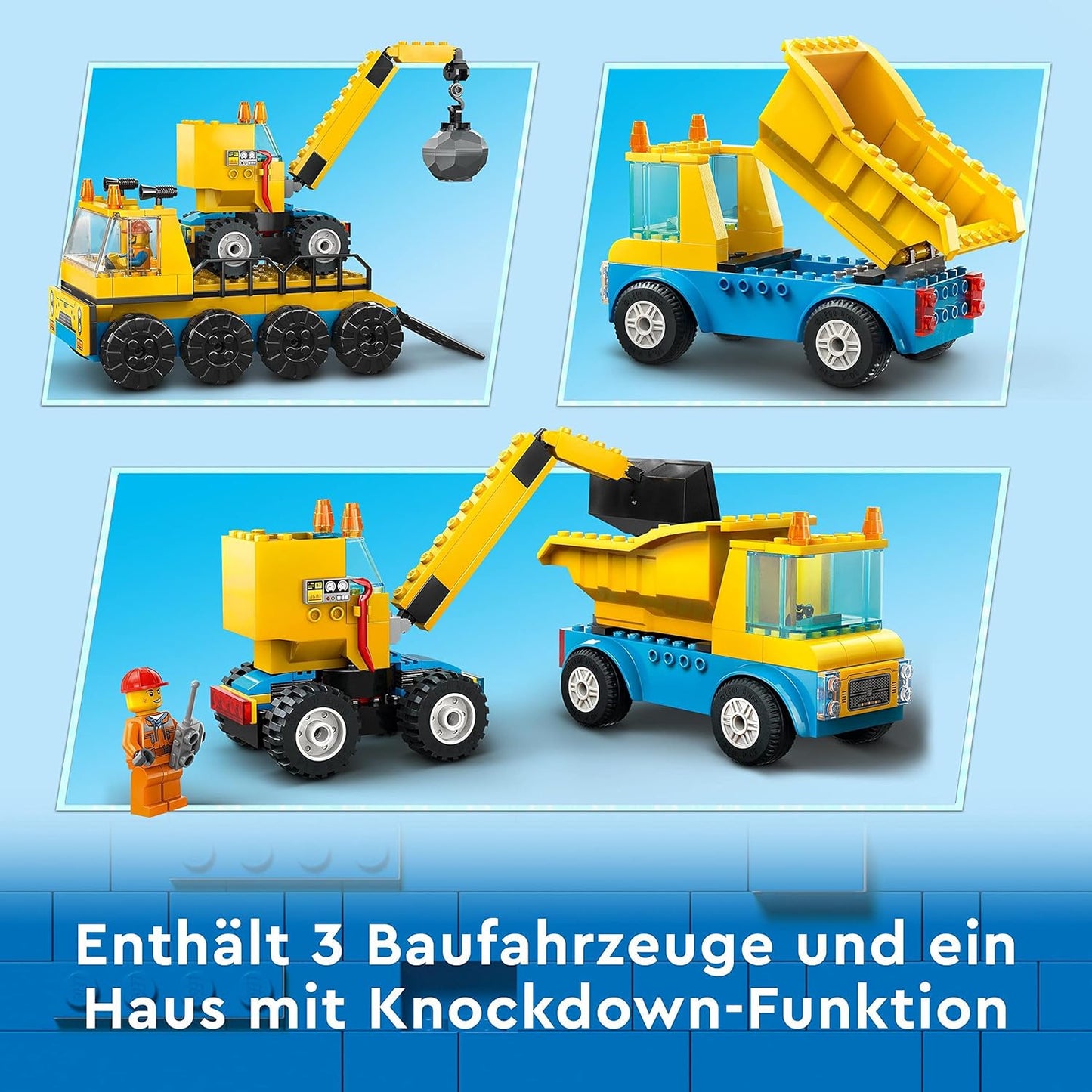 LEGO 60391 City Construction Vehicles and Crane with Demolition Ball, Toy with Excavator, Dumper and Transport Vehicles, Educational Toy for Toddlers from 4 Years