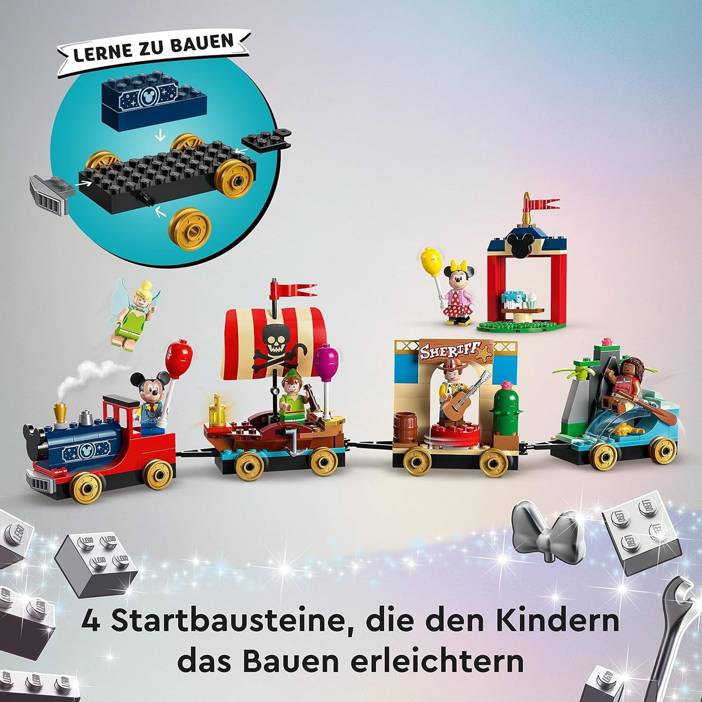 LEGO 43212 Disney: Disney Birthday Train Set with Moana, Woody, Peter Pan and Tinker Bell Train Toy Plus Mickey and Minnie Mouse, for Children from 4 Years, Disney's Series for 100th birthday