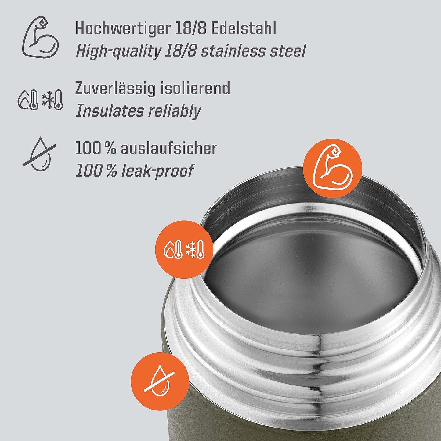 Esbit Classic Thermal Container for Food - Warming Container 500 ml in Olive Green - Stainless Steel for Hot and Cold Foods