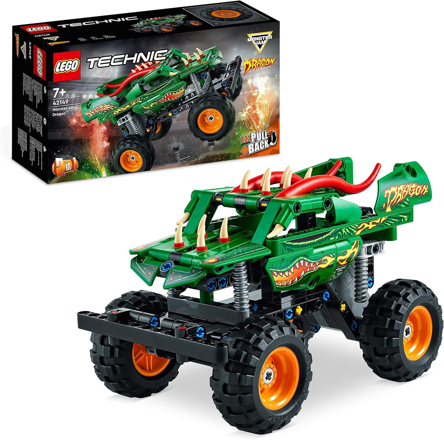 LEGO 42149 Technic Monster Jam Dragon Monster Truck Toy for Boys and Girls, 2-in-1 Racing Car for Off-Road Stunts and as a Gift for Children