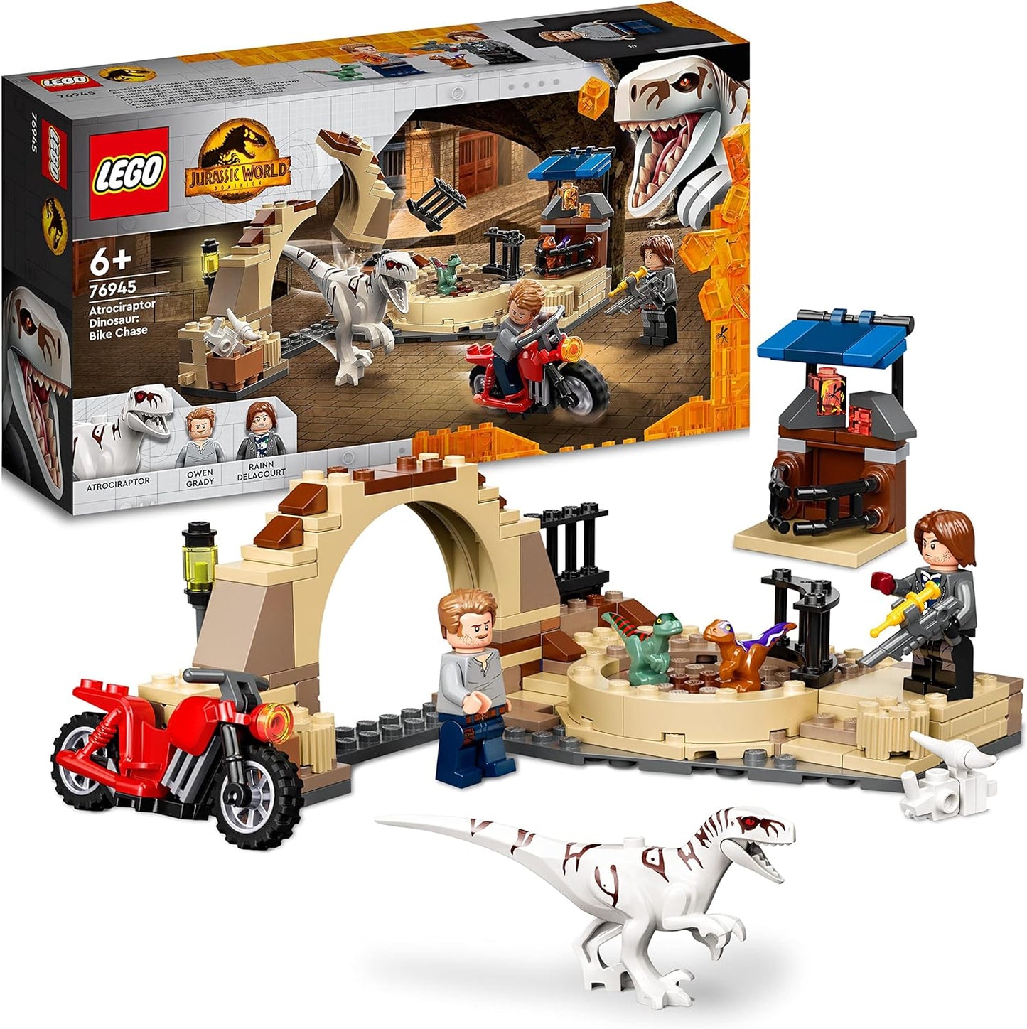 LEGO 76945 Jurassic World Atrociraptor: Motorcycle Chase, Set of 3 Dinosaur Figures and Toy Motorcycle for Children from 6 Years