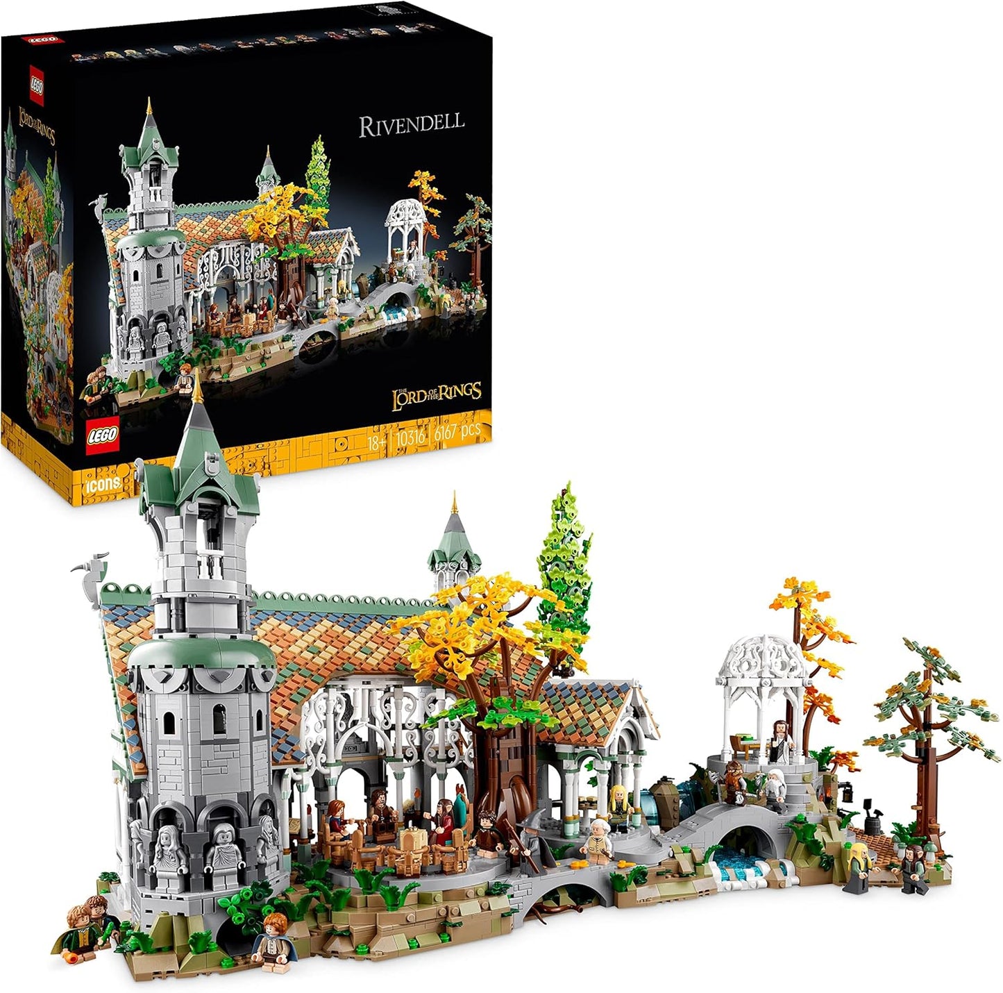 LEGO Icons The Lord of the Rings: BRUCHTAL, Large Adult Set with 15 Mini Figures, Including Frodo, Sam and Bilbo Baggins, Build the Valley of Middle-earth, A Large Set Exclusive to Amazon 10316