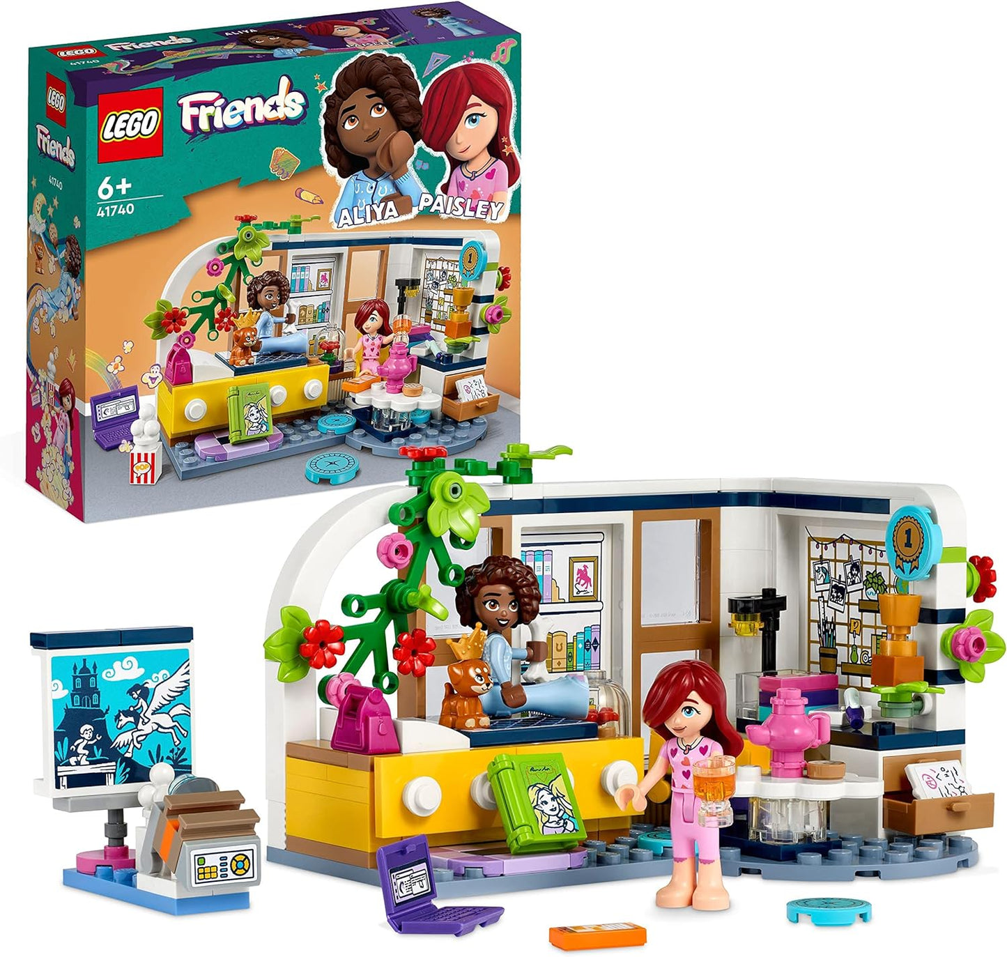 LEGO 41740 Friends Aliya's Room, Collectible, Sleepover Toy with Paisley from the 2023 Series and Puppy Figure for Girls and Boys 6 Years and Up