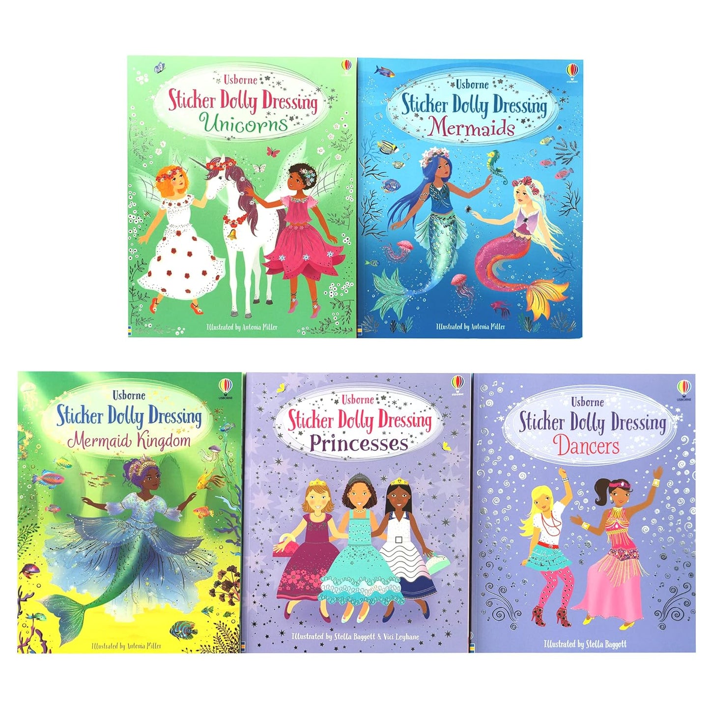 Usborne Sticker Dolly Dressing 5 Books Set (Sticker Dolly Dressing Unicorns, Sticker Dolly Dressing Mermaids, Sticker Dolly Dressing Princesses, Sticker Dolly Dressing Dancers & Mermaid Kingdom)