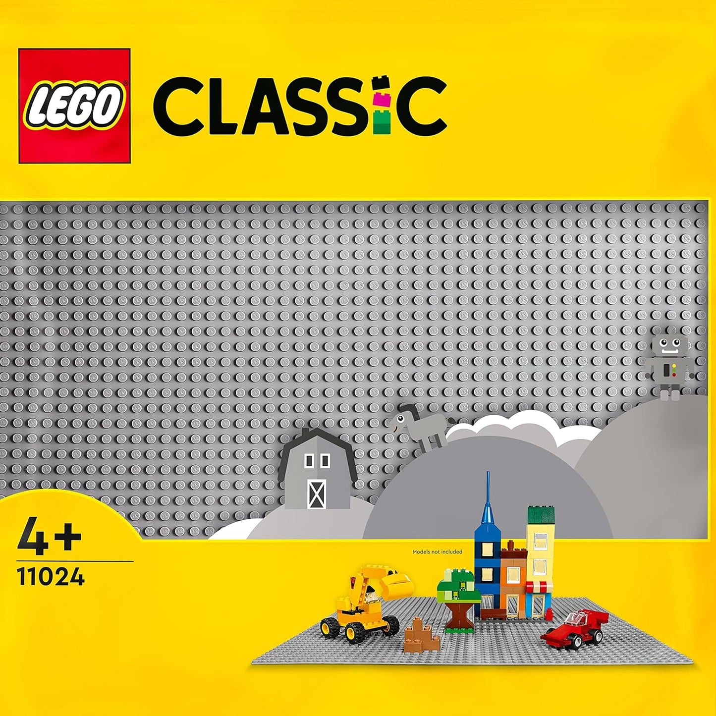 LEGO 11024 Classic Grey Building Plate, Square Base Plate with 48 x 48 Nubs as a Base for Constructions and Other Sets