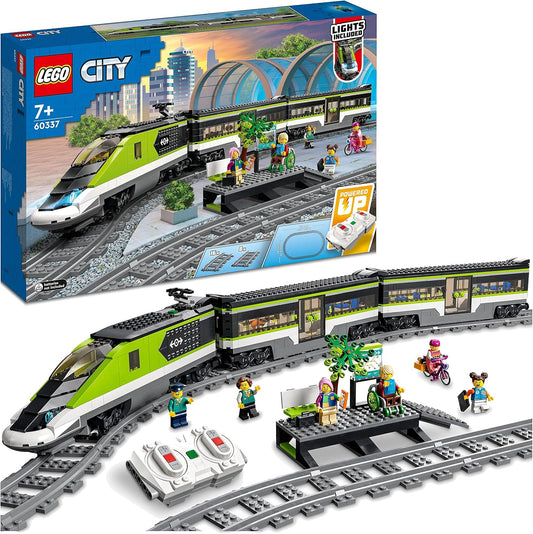 LEGO City 60337 Passenger Express Train Set with Remote Control Train, Railway Toy with Headlights, 2 Cart and 24 Rail Elements, Gift for Kids, Boys and Girls