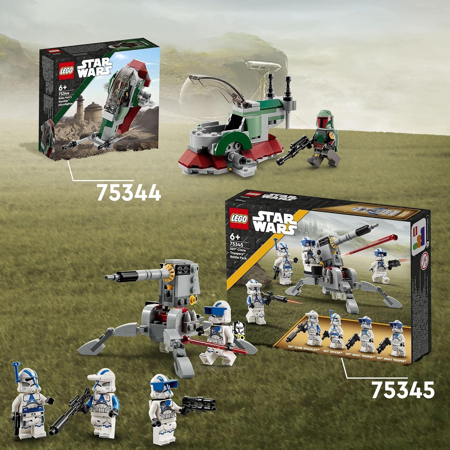 LEGO Star Wars 501st Clone Troopers Battle Pack Set mit Fahrzeugen und 4 Figuren, baubares Spielzeug mit AV-7 Anti-Fahrzeug-Kanone und federbelastetem Shooter 75345