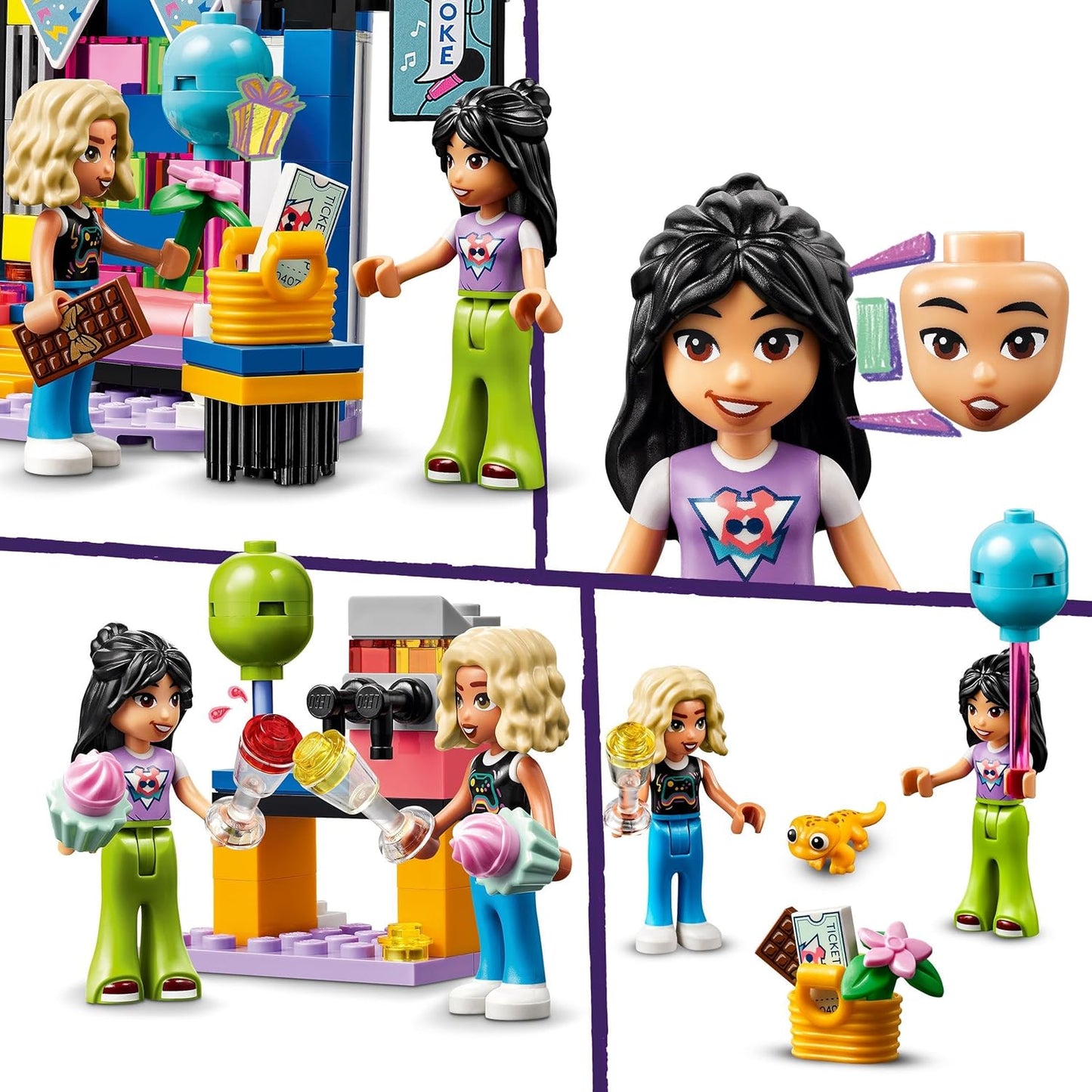 LEGO Friends Karaoke-Party, Musik-Spielzeug für Mädchen und Jungen ab 6 Jahren, die gern singen, Mini-Puppen-Set mit den Figuren Liann und Nova sowie einem Gecko, Geschenk für Kinder 42610