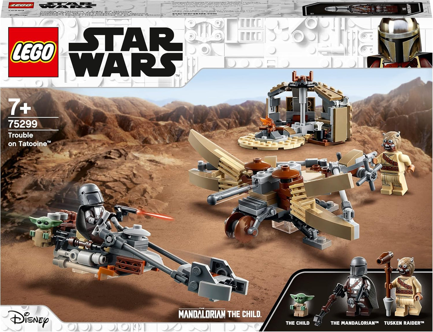 LEGO 75299 Star Wars: The Mandalorian Trouble on Tatooine Construction Kit with Baby Yoda the Child Figure, Season 2, Playset