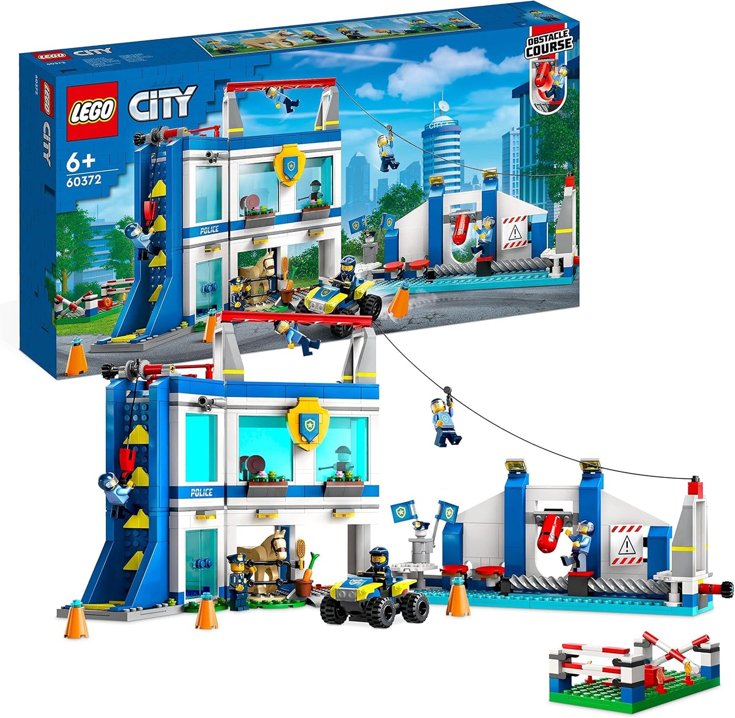 LEGO 60372 City Police School Playset with Obstacle Track, Horse Figure, Toy Car and 6 Mini Figures, for Children from 6 Years