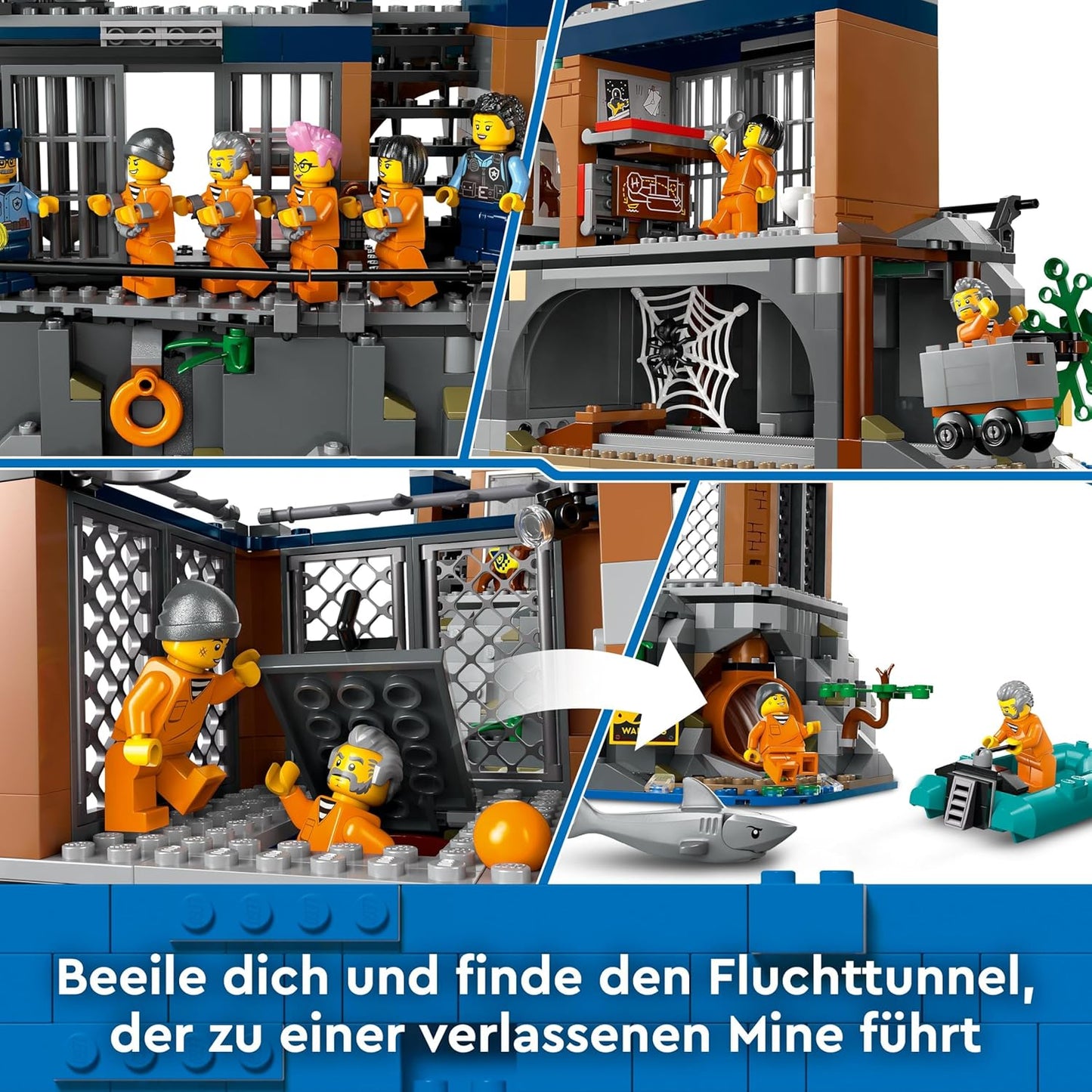 LEGO City Polizeistation auf der Gefängnisinsel, Polizei Spielzeug mit Hubschrauber, Boot und Hai, Set mit 7 Minifiguren und Hund, Geschenk zum Geburtstag für Jungen und Mädchen ab 7 Jahren 60419