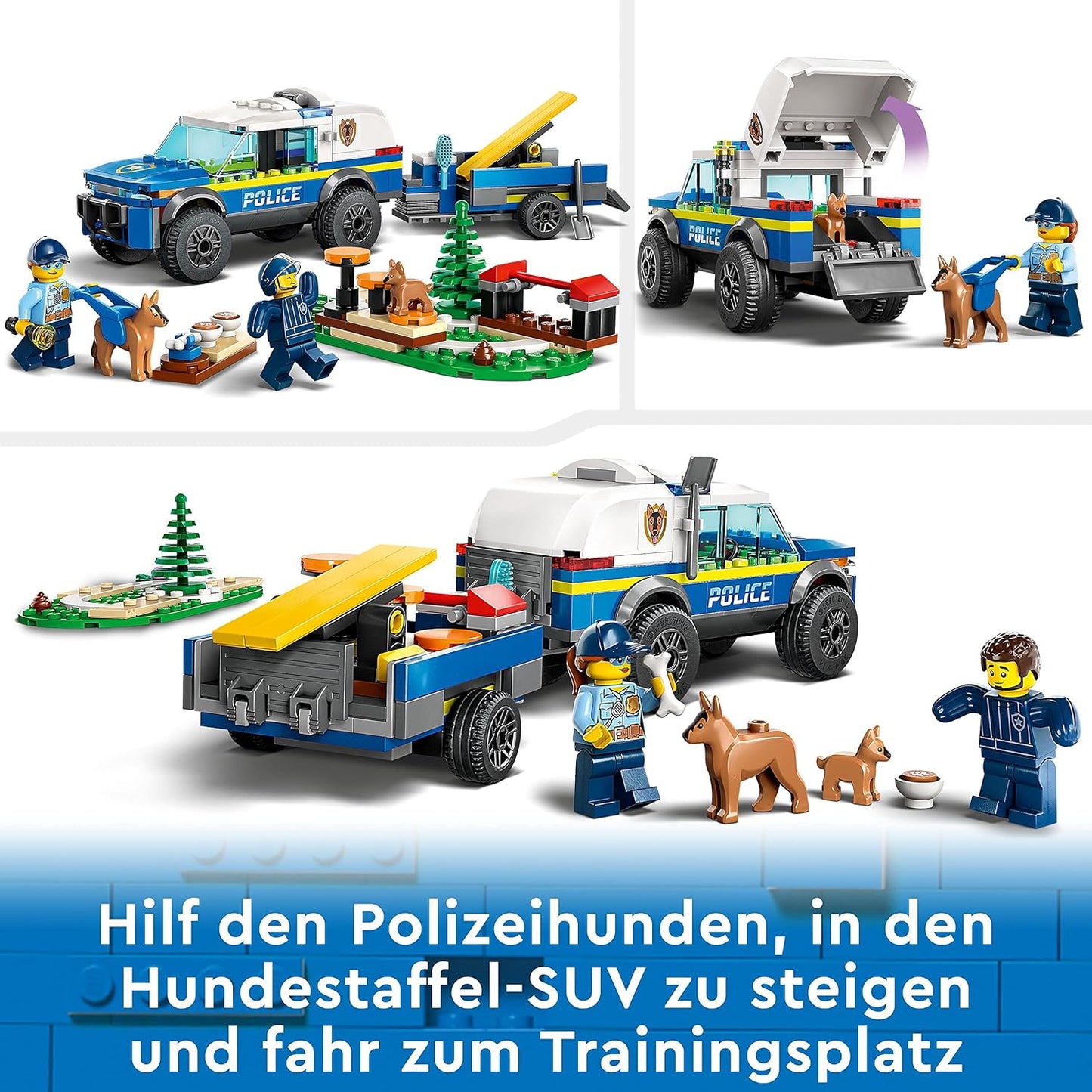 LEGO City Mobiles Polizeihunde-Training, Polizeiauto-Spielzeug mit Anhänger, Hunde- und Welpenfiguren, Tier-Set für Kinder ab 5 Jahren 60369