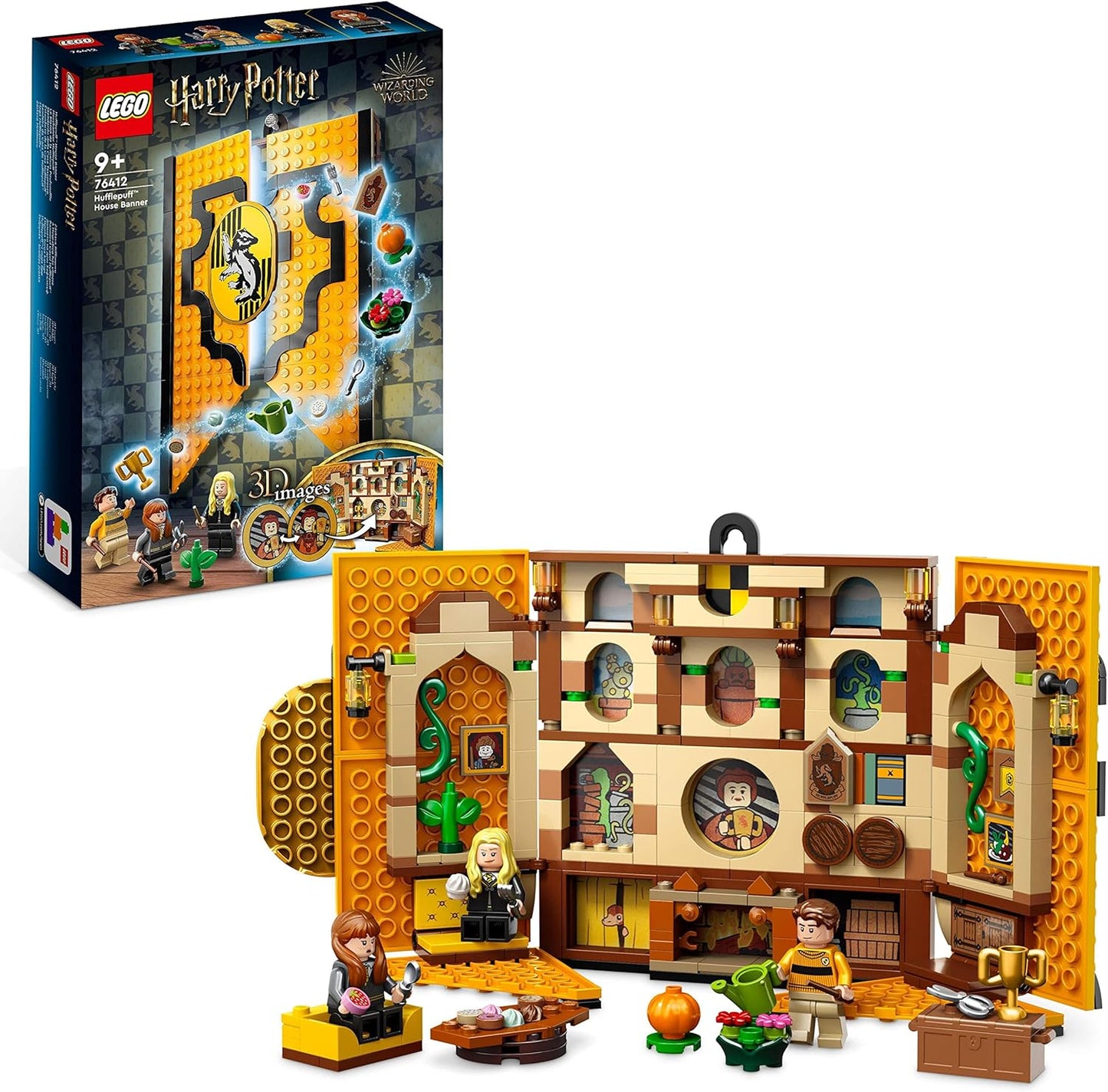 LEGO 76412 Harry Potter House Banner Hufflepuff, Hogwarts Crest and Community Room Toy, 2-in-1 Travel Toy and Wall Decoration, Collector's Set with Cedric Diggory Mini Figure