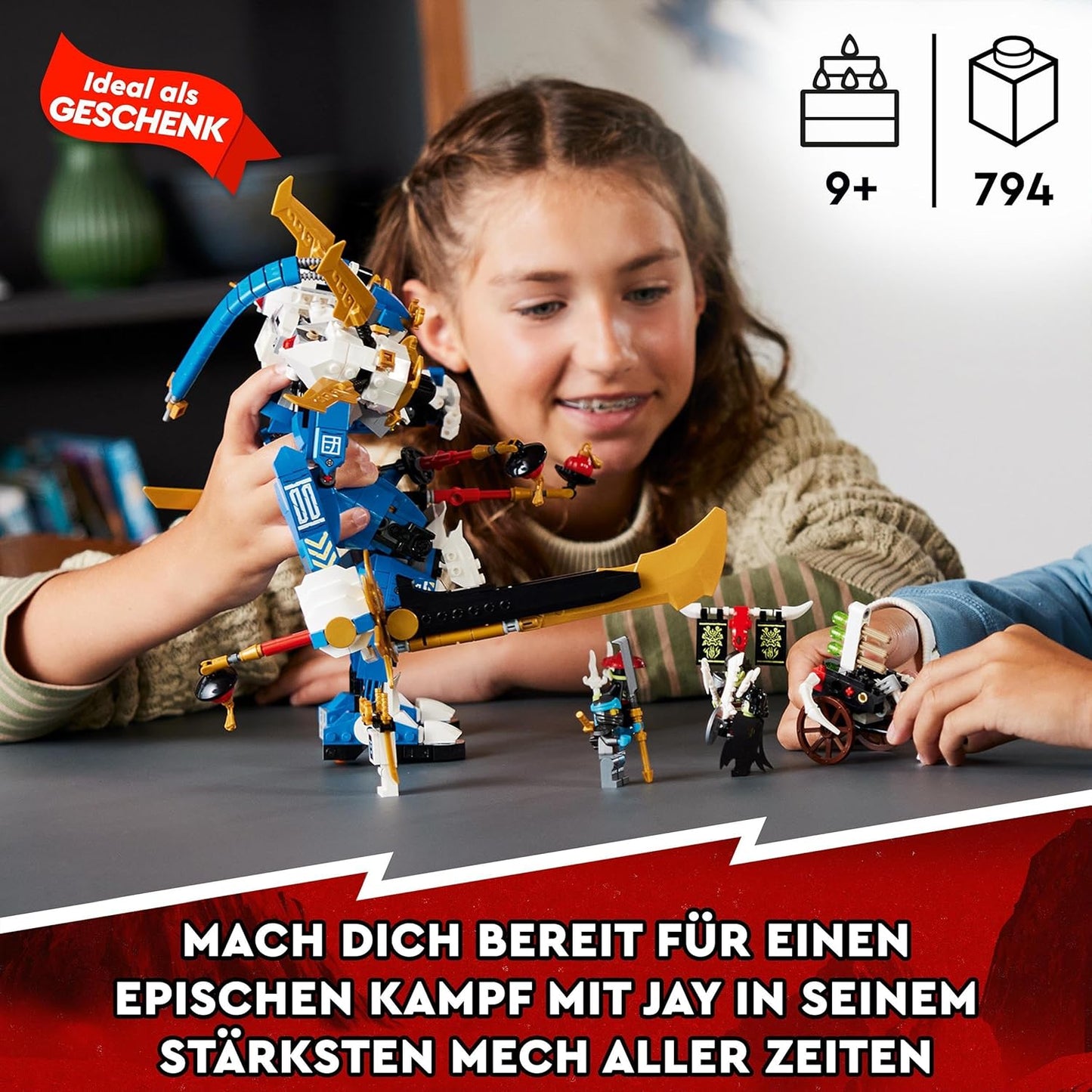 LEGO Ninjago Jays Titan Mech, Ninja Playset with Jay, Nya and Green Skeleton Warrior Mini Figures, Birthday Gift for Children from 9 Years 71785