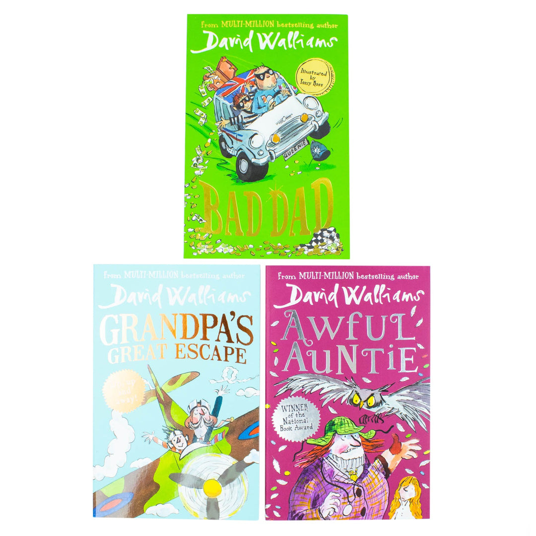 David Walliams 3 Funny Stories for Kids Ages 8+ Bad Day, Awful Auntie and Grandpa Great Escape Paperback Age 8+ Family Fun Stories