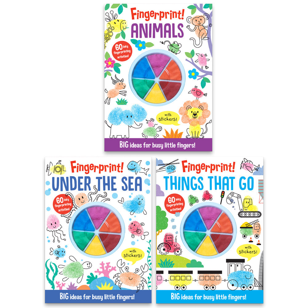 Fingerprint Doodle Activities 3 Books Set (Under The Sea, Animals & Things That Go)