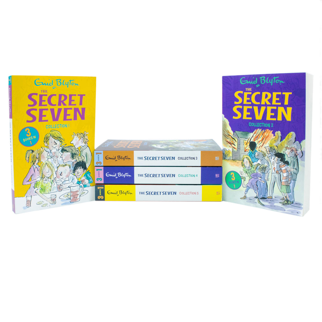 Enid Blyton The Secret Seven 15 Story Collection in 5 Books Set (The Secret Seven, Adventure, Well Done, on the Trail, Go Ahead, Good Work, Win Through, Three Cheers, Mystery & More)