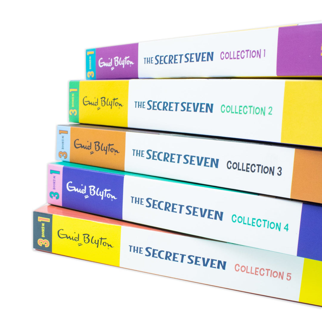 Enid Blyton The Secret Seven 15 Story Collection in 5 Books Set (The Secret Seven, Adventure, Well Done, on the Trail, Go Ahead, Good Work, Win Through, Three Cheers, Mystery & More)