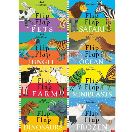 Σετ παιδικής συλλογής βιβλίων Axel Schefflers Flip Flap Series 8 Books (Δεινόσαυροι, Αγρόκτημα, Παγωμένοι, Κατοικίδια, Ωκεανός, Σαφάρι, Ζούγκλα, Minibeasts)