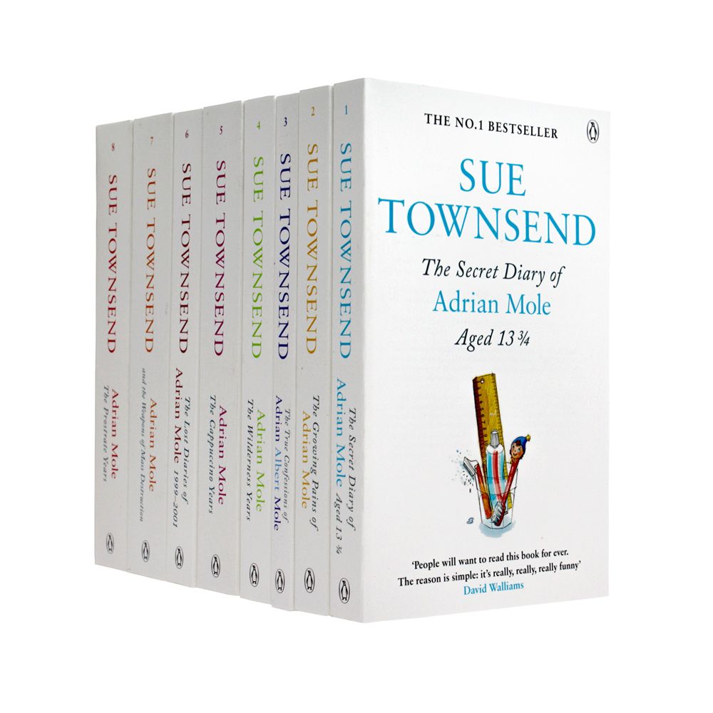 Adrian Mole 8 σετ βιβλίων από τη Sue Townsend, Χιουμοριστική Συλλογή Χαρτόδετο Επιστροφή στην ηλικία, Συναρπαστική βρετανική κωμική σειρά για εφήβους και ενήλικες