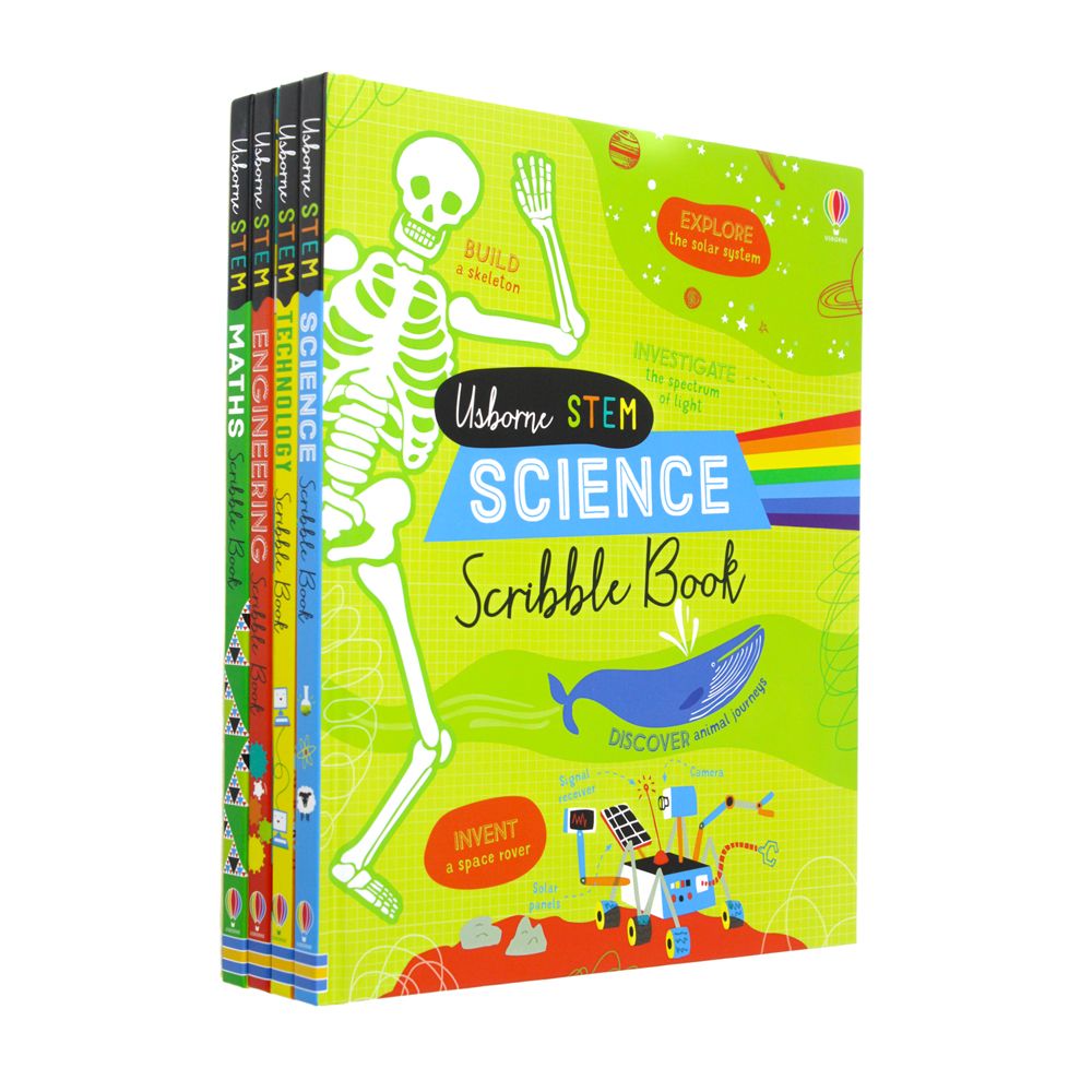 Usborne Stem Series 4 Books Collection Set - Science Scribble Book, Technology Scribble Book