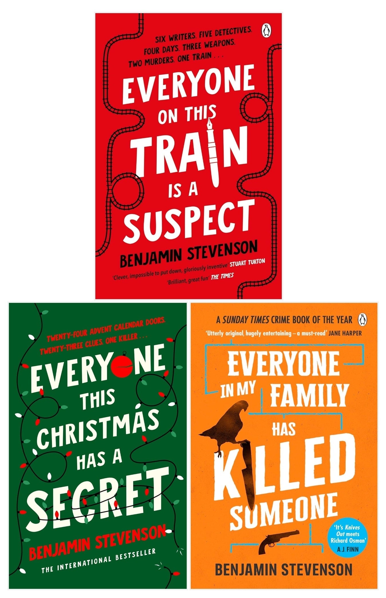 Benjamin Stevenson 3 Books Collection Set (Everyone In My Family Has Killed Someone, Everyone on this Train is a Suspect, Everyone This Christmas has a Secret)