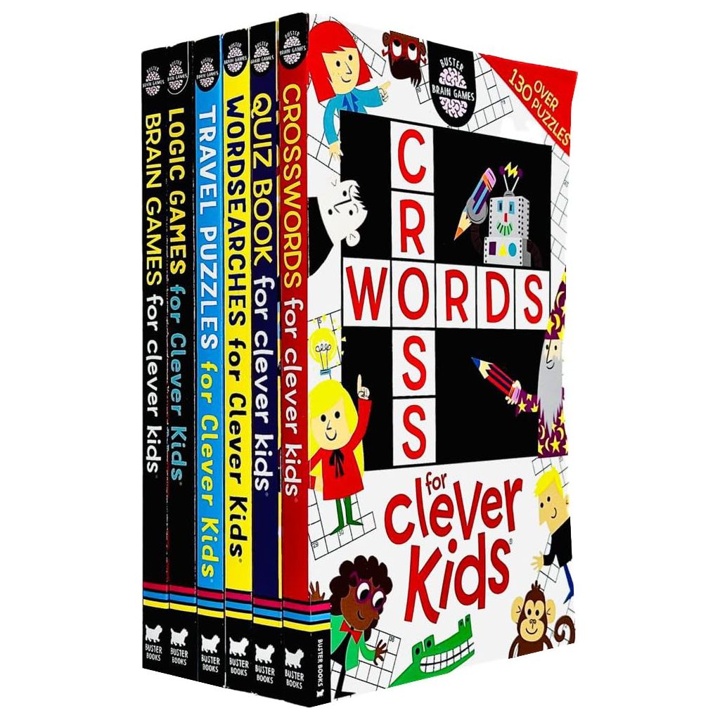 Brain Games Clever Kids 6 Books Collection Set (Brain Games, Travel Puzzle, Crosswords, Logic Games, WordSearches & Quiz Book)