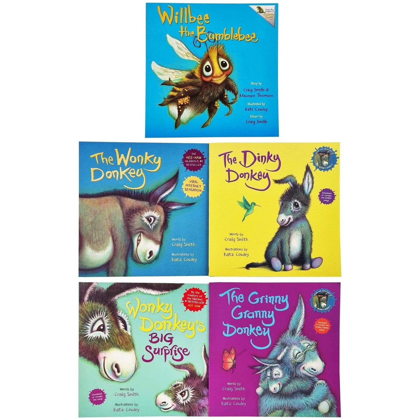 Детская коллекция Wonky Donkey, набор из 5 книг Крейга Смита (Wonky Donkey, Willbee the Bumblebee, The Dinky Donkey, The Grinny Granny Donkey и Wonky Donkey's Big Surprise)