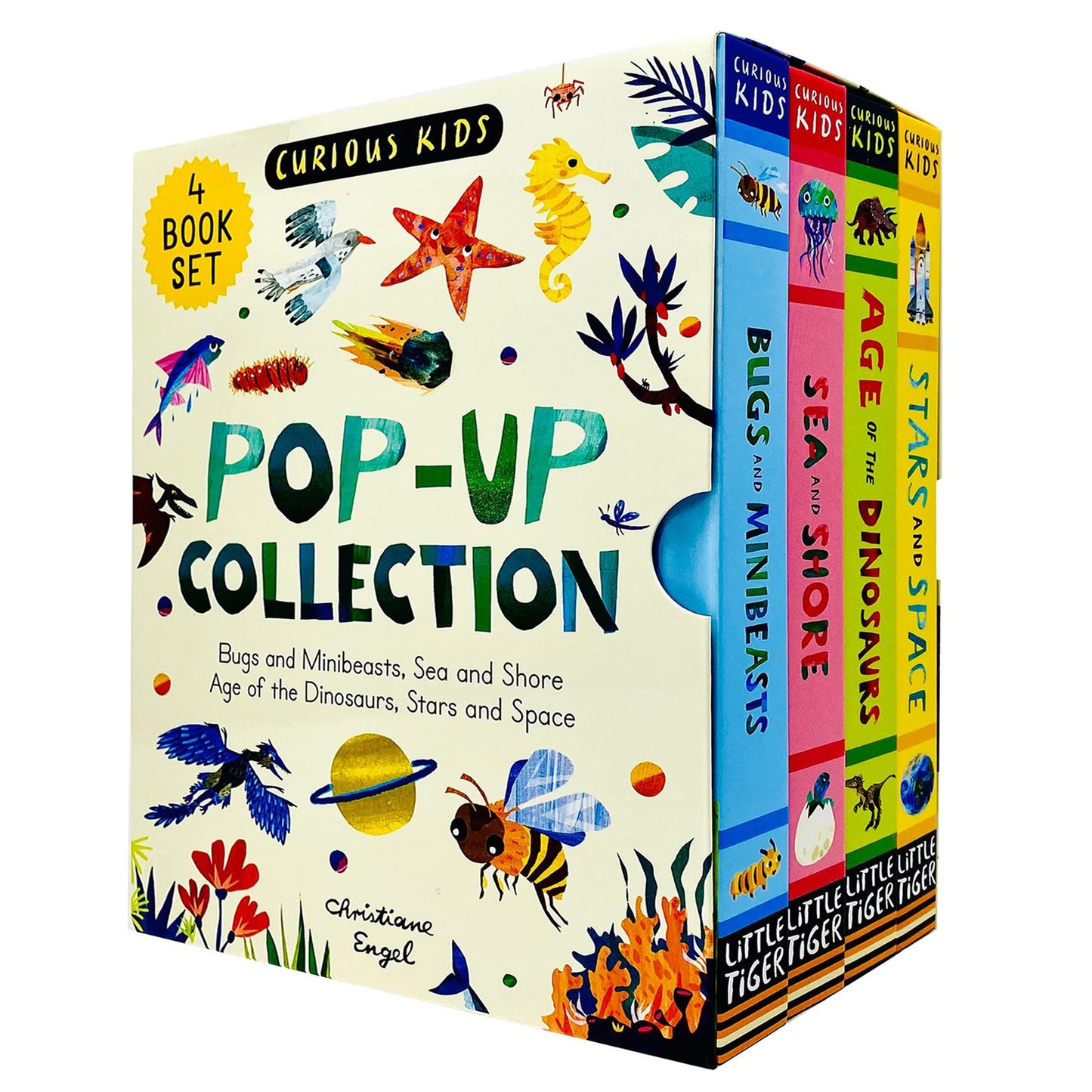 Curious Kids Pop-Up Collection 4 Books Set (Bugs and Minibeasts, Sea and Shore, Age of the Dinosaurs & Stars and Space)