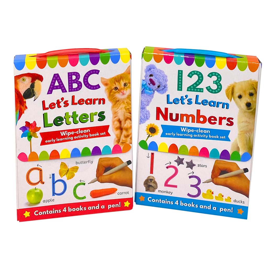 ABC and 123 Let's learn 8 Books Set Collection inc Wipe Clean Pages and Pen