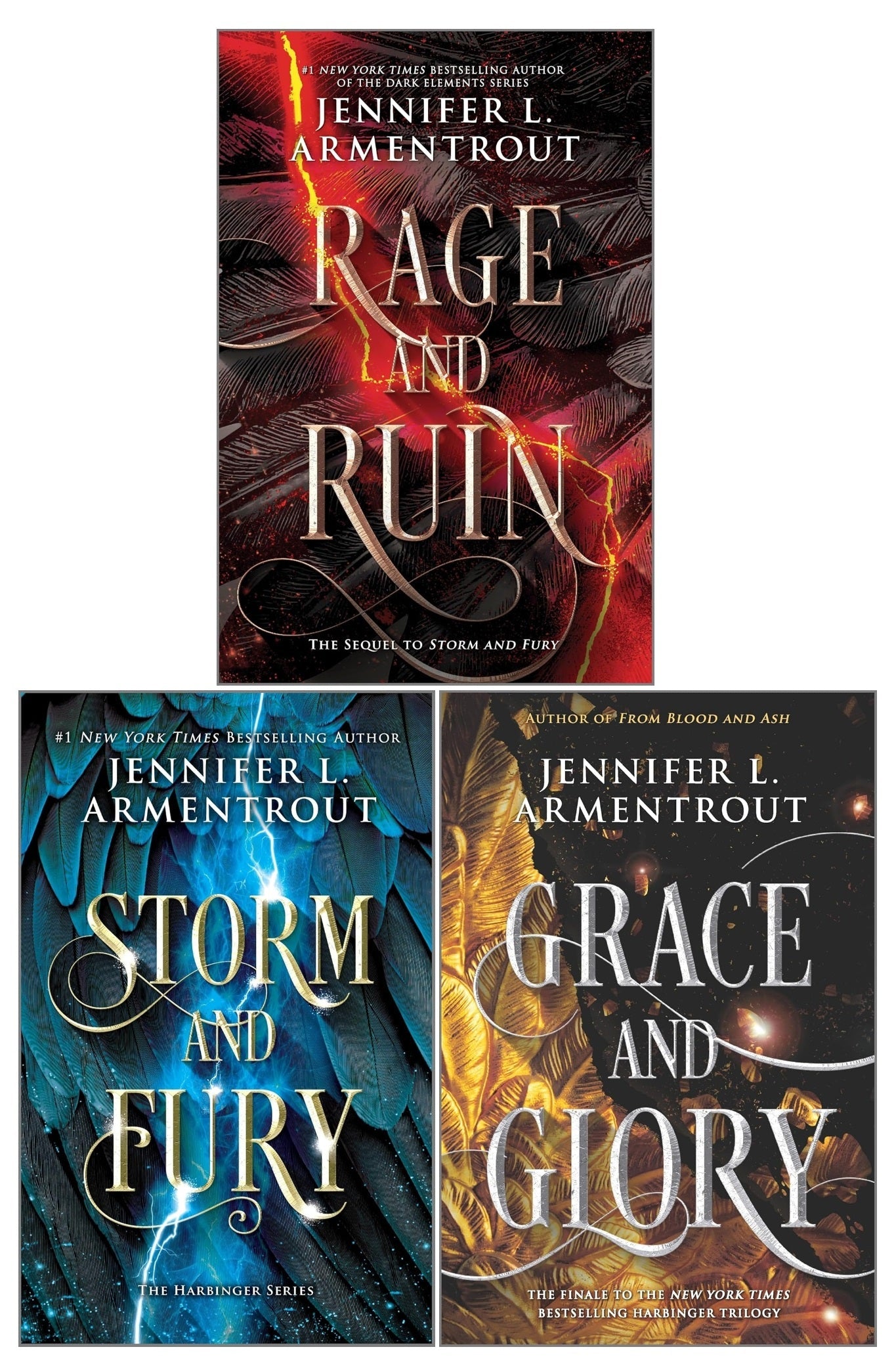 The Harbinger Series 3 Books Set by Jennifer L. Armentrout (Storm and Fury, Rage and Ruin, Grace and Glory)