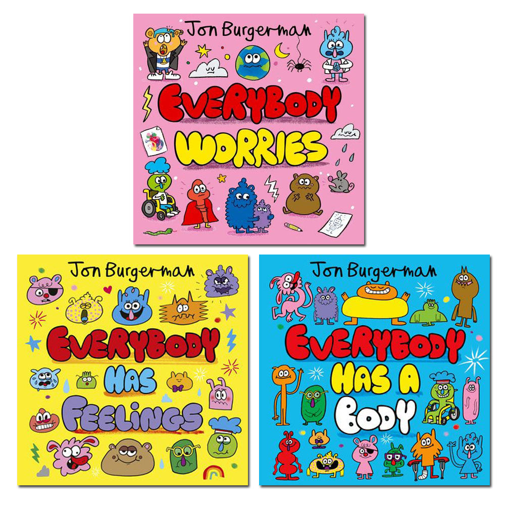 Jon Burgerman Everybody Series Collection 3 Books Set ( Everybody has a Body, Everybody has Feelings, Everybody Worries)