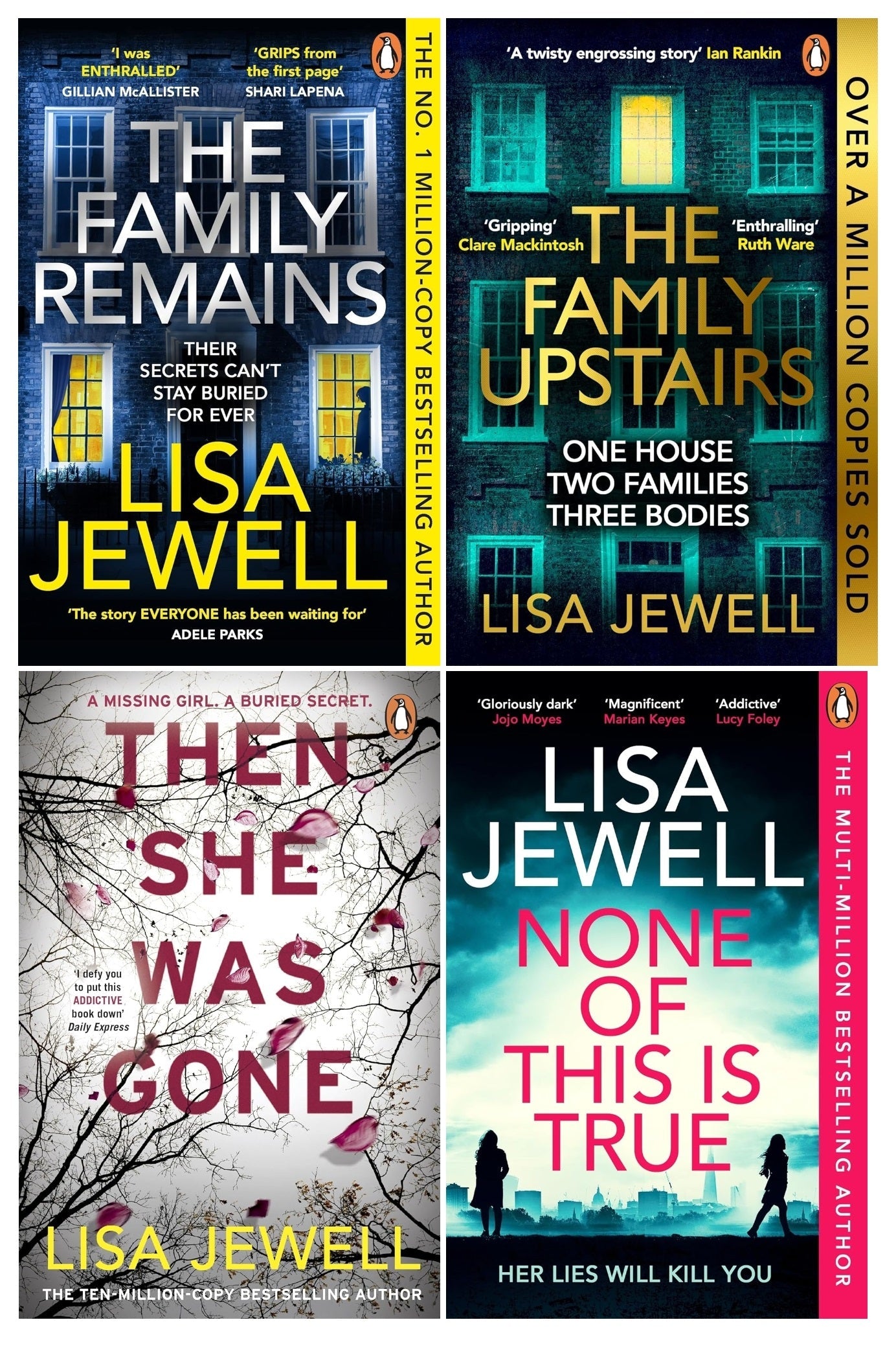 Lisa Jewell Collection 4 Books Set (The Family Upstairs, The Family Remains, Then She Was Gone, None Of This Is True)