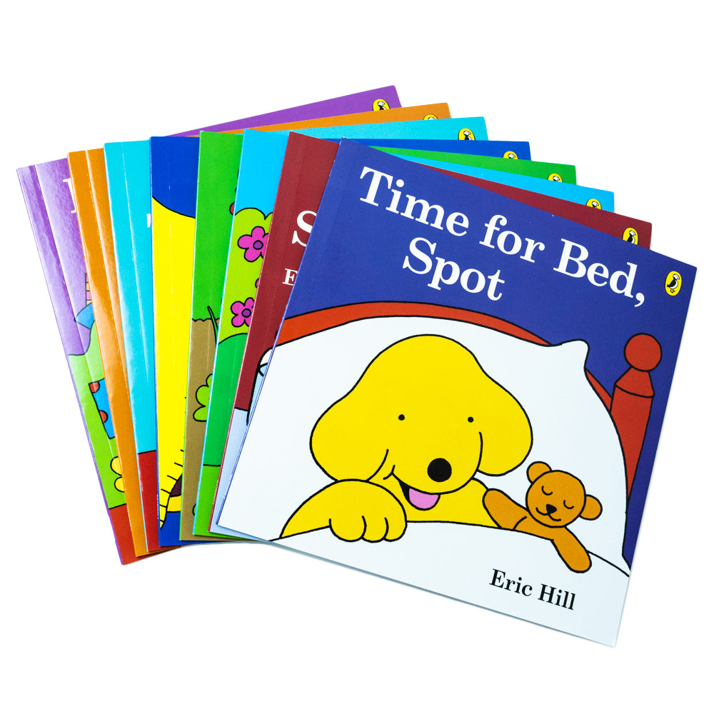 Read With Spot Collection 8 Book Set By Eric Hill ( Time for Bed, Show and Tell, New Game, Garden, Camping Trip, Tummy Ache, And his Grandma, Birthday Spot)