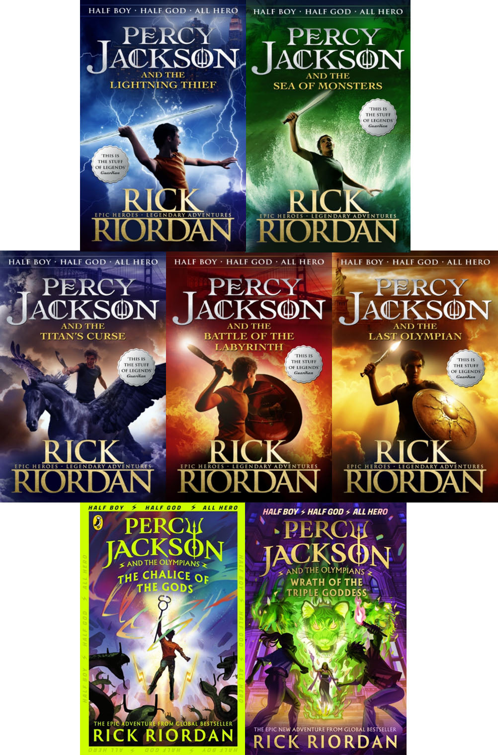 Percy Jackson &amp; The Olympians 7 Children Books Collection set by Rick Riordan (The Chalice of the Gods, Wrath of the Triple Goddess, The Lightning Thief, The Last Olympian, The Titan's Curse, The Sea of ​​Monsters, The Battle of the Labyrinth)