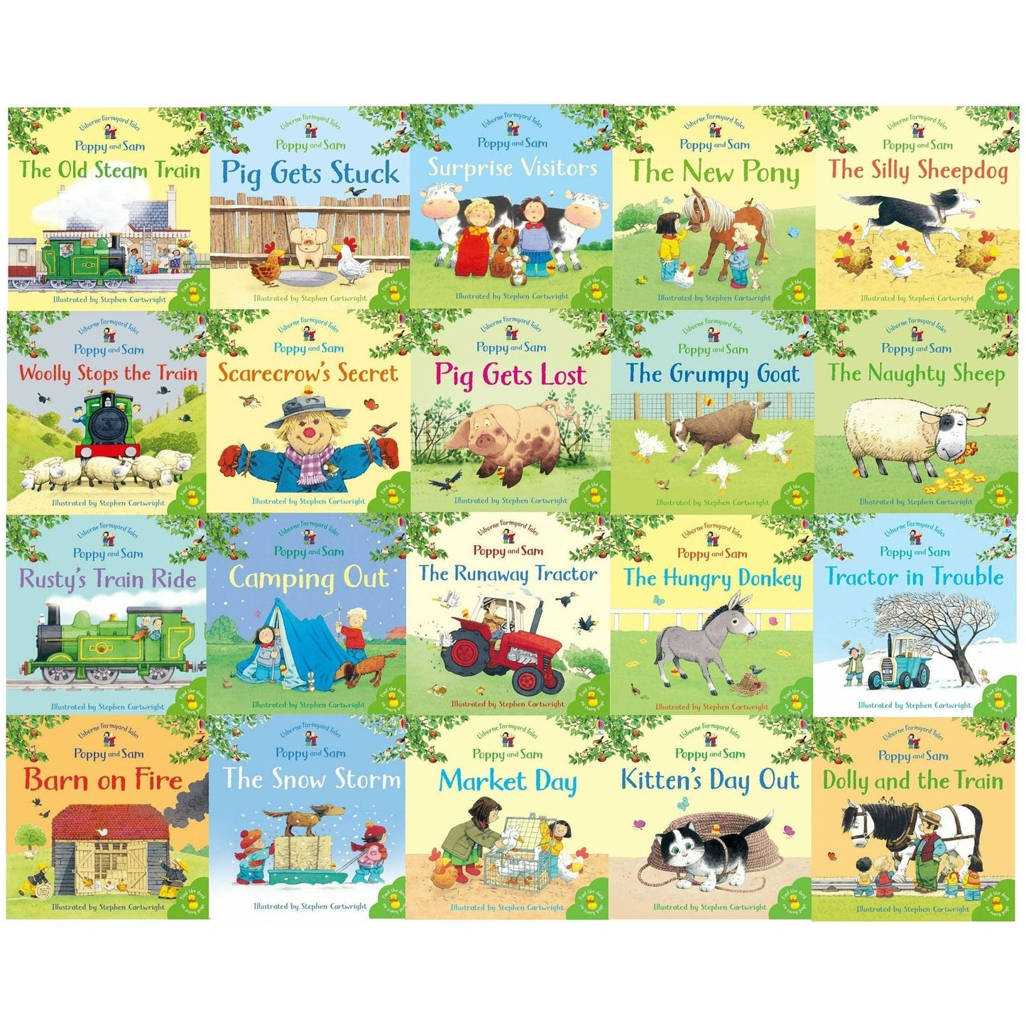 Usborne Farmyard Tales Poppy and Sam Series 20 Books Collection Box Set By Heather Amery (The Hungry Donkey, Camping Out, Tractor in Trouble & More)