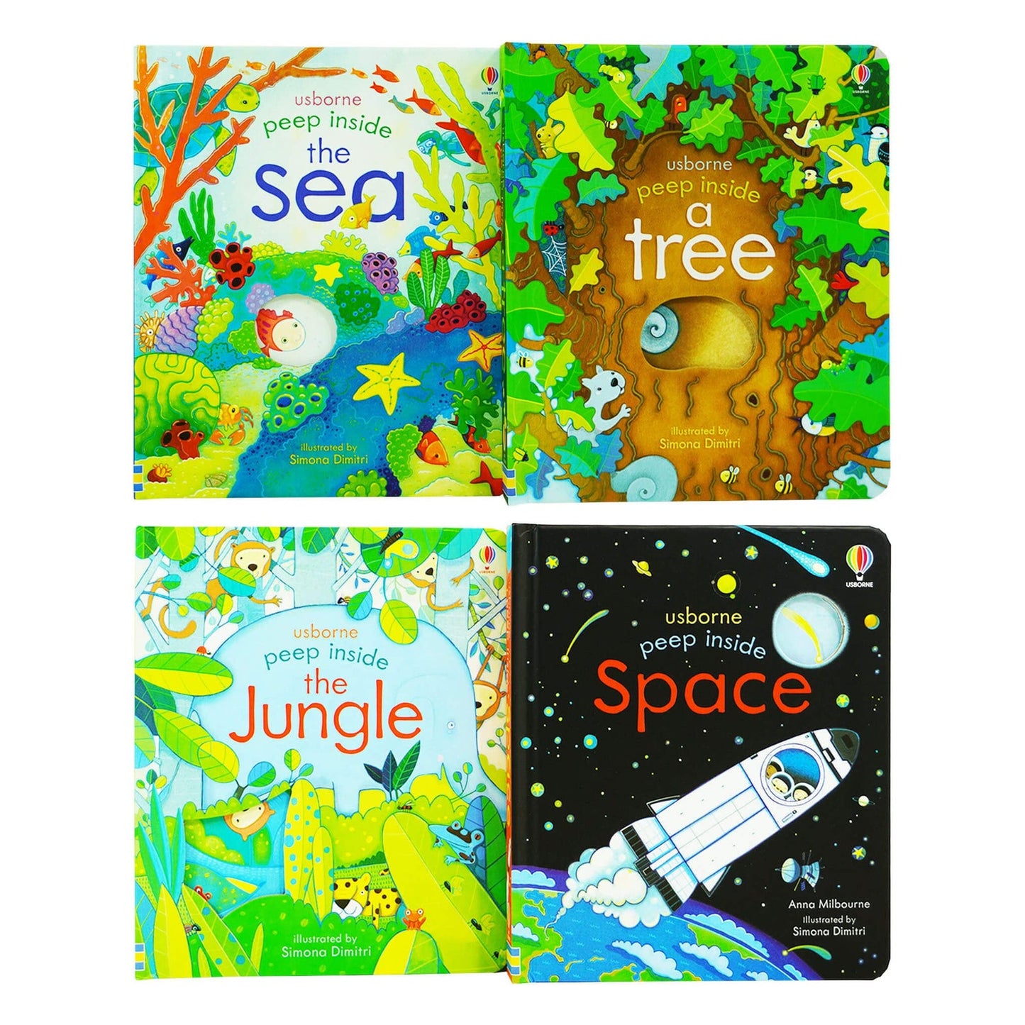 Σετ δώρου Usborne Peep Inside Collection 4 Books - Peep Inside Space, Sea, Jungle, Tree