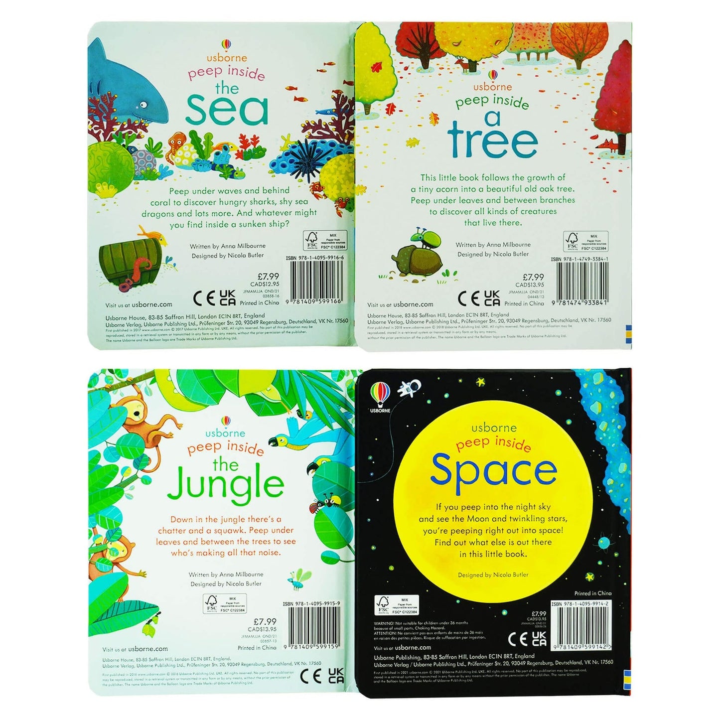 Σετ δώρου Usborne Peep Inside Collection 4 Books - Peep Inside Space, Sea, Jungle, Tree