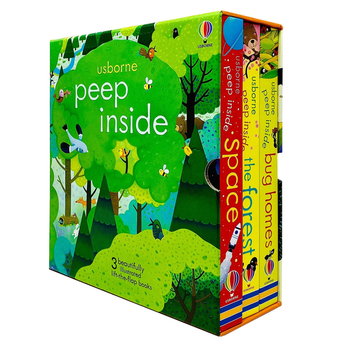 Usborne Peep Inside Lift-the-Flap Series 3 Books Collection Box Set (Space, The Forest & Bug Homes)