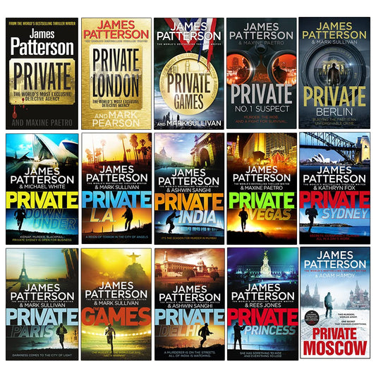 James Patterson Private Series 1-15 Books Collection Set (Private, London, Games, No. 1 Suspect, Berlin, Down Under, Private L. A., India & MORE)