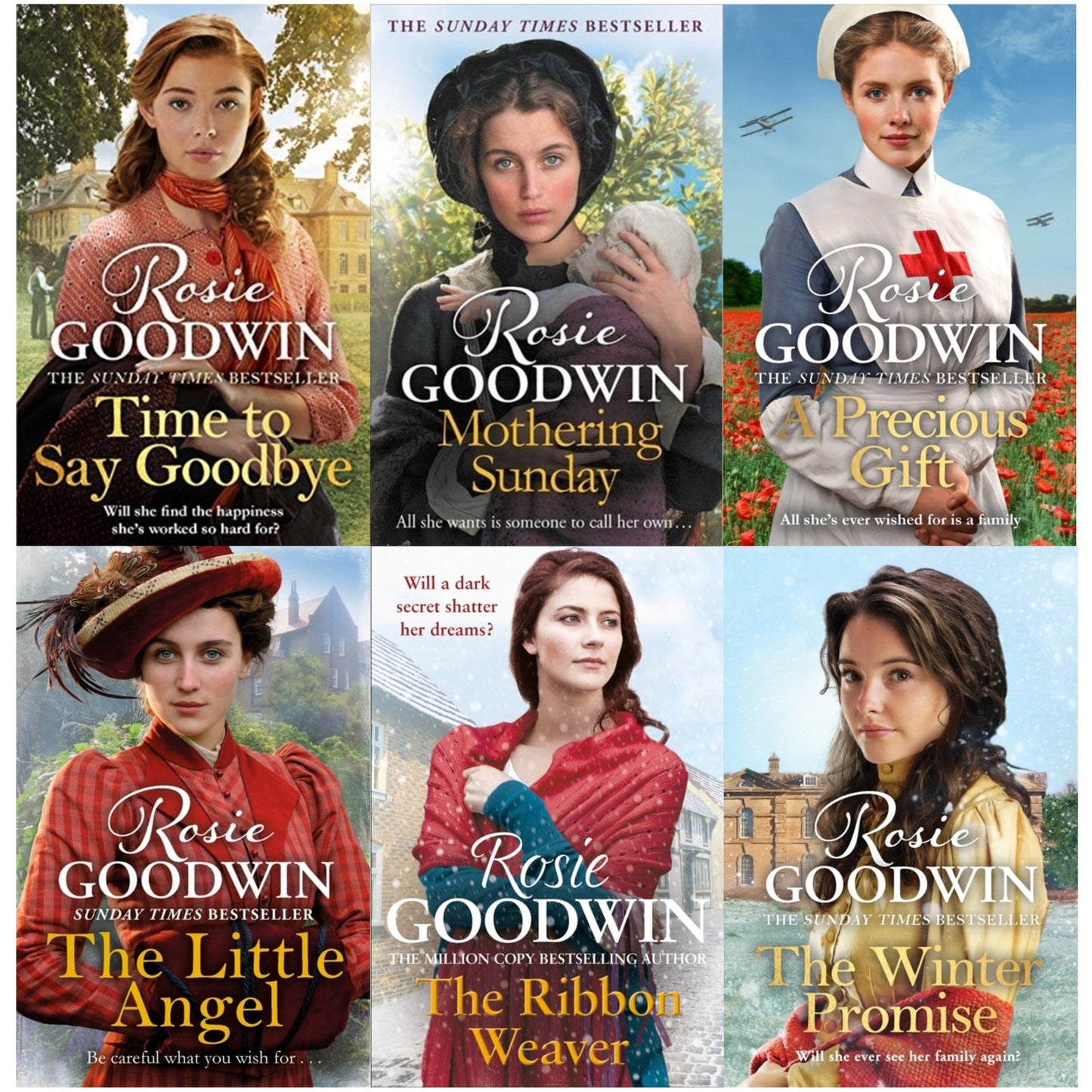 Rosie Goodwin 6 Books Collection Set (Mothering Sunday, The Little Angel, Time to Say Goodbye, A Precious Gift, The Ribbon Weaver, The Winter Promise)