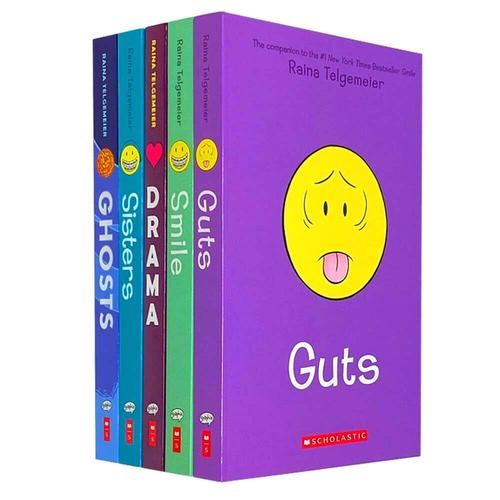 Raina Telgemeier Collection 5 Books Set - Smile, Drama, Sisters, Ghosts, Guts