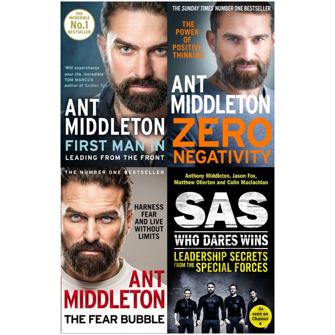 Anthony Middleton Life, Leadership Lessons 4 Books Set SAS: Who Dares Wins, Zero Negativity, The Fear Bubble, First Man In Leading from the Front